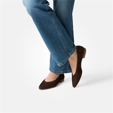 Paul Green Pointed Low Heel Ballet Flat - Brown Suede